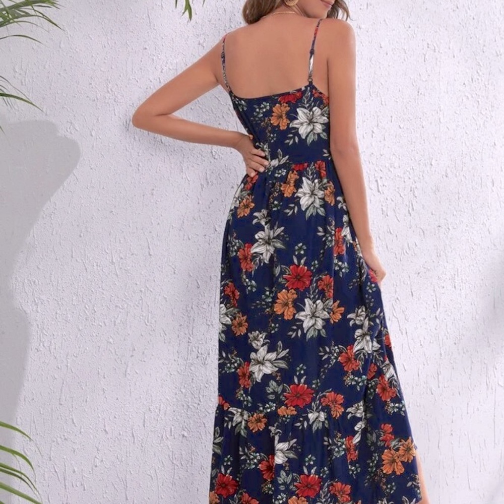 Love Ryan Blue and Red Elasticized Waist Floral Maxi Dress